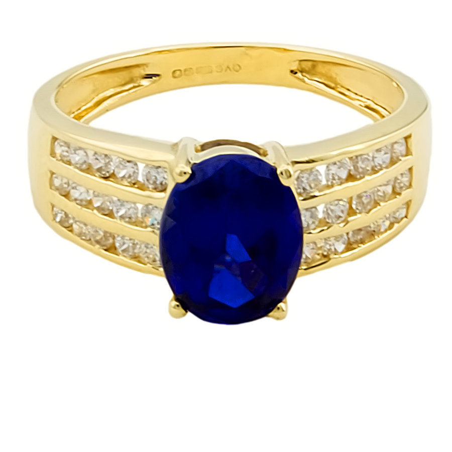 14ct Gold Synthetic Sapphire/Cubic Zirconia Ring size O